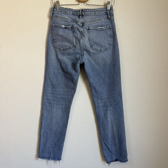 Zara Womens High Rise Slim Straight Raw Hem Ankle Vintage Wash Jeans Size 6 - Picture 7 of 13
